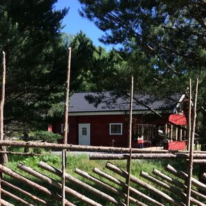 Log house with beachfront location