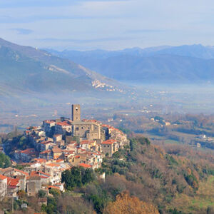 Peaceful village near the mountains and the sea