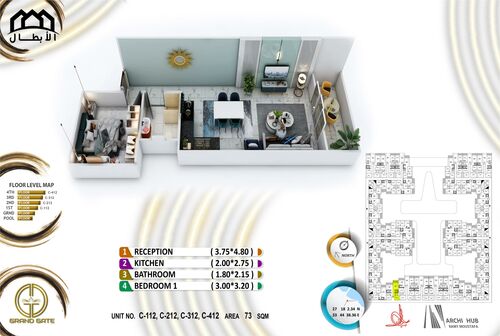 73 sqm,pool view