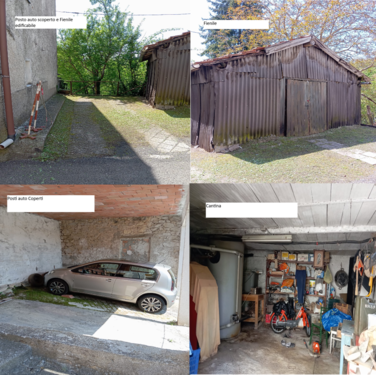 Barn and parking spaces