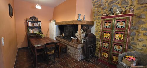 Kitchen with fire place